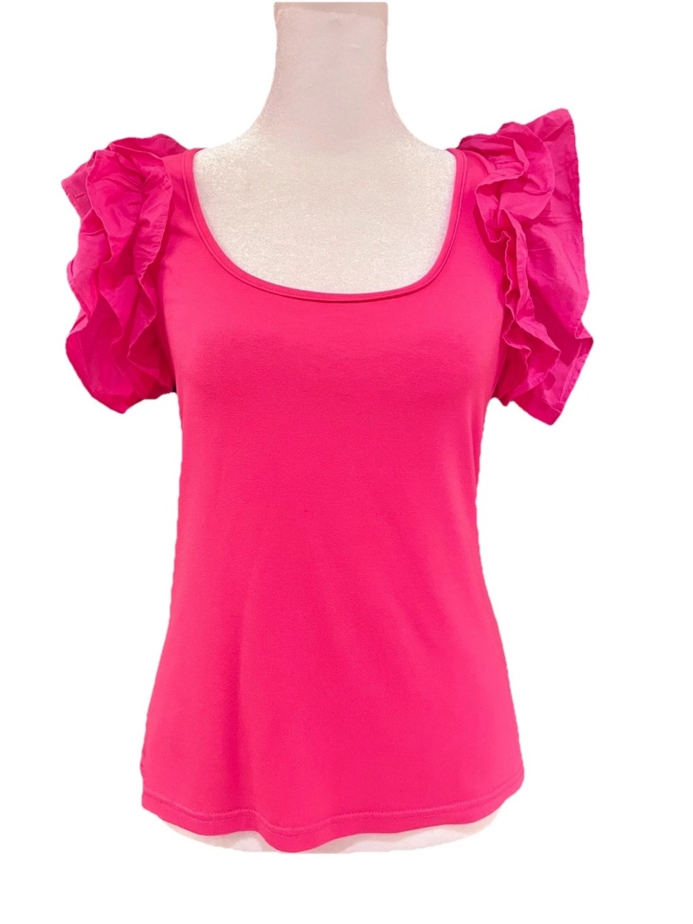 Patrizia Luca Fuchsia Pink Ruffle Sleeve Top Size M - NWOT